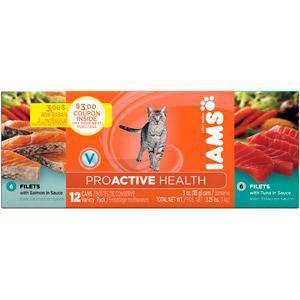 Iams SalmonTuna Fillets Variety Pack Cat Cans, 1-12-3Oz Salmon; 1-12-3Oz Tuna