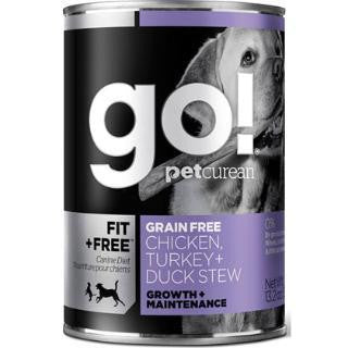 Petcurean GO! Fit + Free Grain Free Chicken, Turkey & Duck Stew Dog Food 12-13.2 oz.