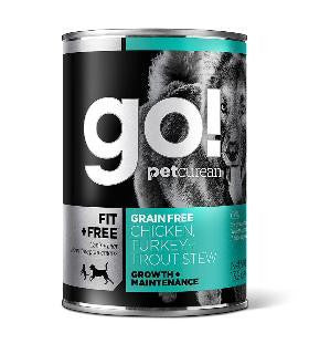 Petcurean GO! Fit + Free Grain Free Chicken, Turkey + Trout Stew Dog Food 12-13.2 oz.