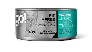 Petcurean GO! Fit + Free Grain Free Chicken, Tureky & Trout Stew Cat Food 24-5.5. oz.