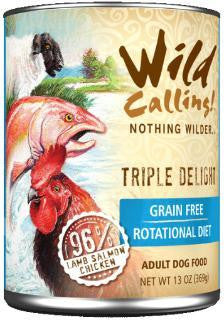 Wild Calling! Triple Delight 96% Lamb, Salmon, Chicken Dog Food 12-13 oz.