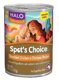 Halo Spot&amp;#039;s Choice For Dogs Grain-Free Shredded Chicken &amp;amp; Chickpeas 12-13.2 oz.