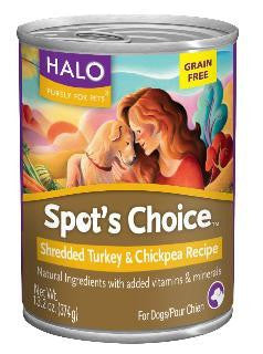 Halo Spot&amp;#039;s Choice For Dogs, Grain-Free Shredded Turkey &amp;amp; Chickpeas 12-13.2 oz.