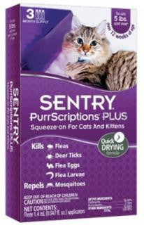 SENTRYee PurrScriptionse Indoor Flea & Tick Squeeze-On Cat 3ct