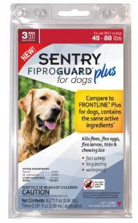 SENTRYe FiproGuarde Plus Dog Flea & Tick Spot-On 45-88lb 3ct