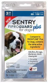 SENTRYe FiproGuarde Plus Dog Flea & Tick Spot-On 89-132lb 3ct