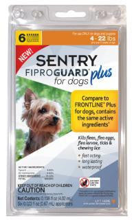 SENTRYe FiproGuarde Plus Dog Flea & Tick Spot-On 4-22lb 6ct