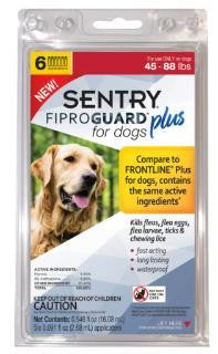 SENTRYe FiproGuarde Plus Dog Flea & Tick Spot-On 45-88lb 6ct