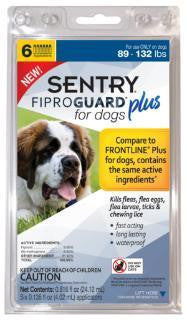 SENTRYe FiproGuarde Plus Dog Flea & Tick Spot-On 89-132lb 6ct