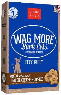 Wag More Bark Lesse Original Itty Bitty Oven Baked Treats with Bacon, Cheese and Apples 8Z