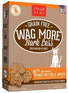 Wag More Bark Lesse Grain Free Oven Baked Treats with Peanut Butter and Apples 14Z