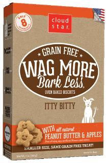 Wag More Bark Lesse Grain Free Itty Bitty Oven Baked Treats with Peanut Butter and Apples 7Z