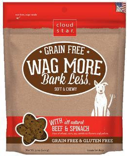 Wag More Bark Lesse Grain Free Soft & Chewy Treats with Beef & Spinach 5Z